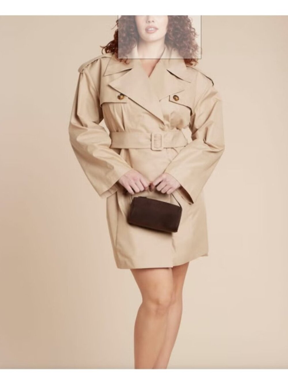 Eloquii Trench Mini Dress Double Breasted Khaki Beige Long Sleeves Plus Size 20